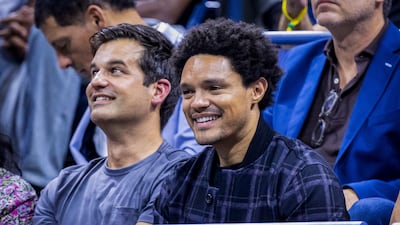 South African comedian and talk show host Trevor Noah watches the Kyrgios/Khachanov match. AFP