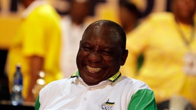 Cyril Ramaphosa reacts after it was announced that he had won the vote at the ANC's elective conference. AP Photo/Themba Hadebe