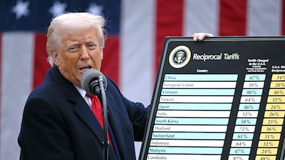 Donald Trump holds a chart as he delivers remarks on 'reciprocal' tariffs. In his first 100 days, the US President has announced policies with machinegun rapidity. AFP
