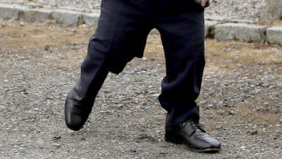 Actor Peter Dinklage arrives at Rayne Church, Kirkton of Rayne for the wedding ceremony of his Game Of Thrones co-stars Kit Harington and Rose Leslie. Jane Barlow / PA via AP