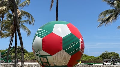 A giant inflatable football is seen in Miami. Kyle Fitzgerald / The National