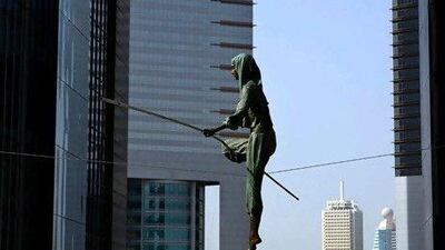 One sculpture looks precariously perched at the exhibition at DIFC. Satish Kumar / The National