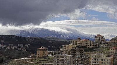 The snow-covered Barouk cedar reserve in Dahr al-Baidar, east of Beirut. Joseph Eid / AFP