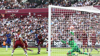 West Ham goalkeeper Alphonse Areola is beaten by Carney Chukwuemeka strike for Chelsea. Getty