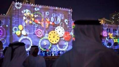 Projected scenes on the walls of Al Qasba during the opening ceremony of the Sharjah Light Festival 2013 at Al Qasba in Sharjah. Antonie Robertson / The National