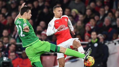 Arsenal’s Keiran Gibbs (R) vies for the ball with Sunderland’s Sebastian Coates (L) during the English Premier League soccer match Arsenal v Sunderland at the Emirates Stadium in London, Britain, 05 December 2015. EPA/ANDY RAIN
