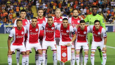 Ajax players pose for a team photo before the Champions League play-off first leg against APOEL Nicosia at the GSP Stadium in Nicosia, Cyprus. EPA