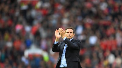 Chelsea manager Frank Lampard acknowledges his side's supporters post-match. Getty