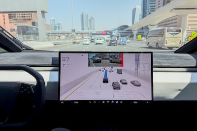 The self-driving Cybertruck still requires a person to be able to be in the driver seat. Photo: Ahmed Ramzan/The National