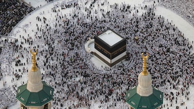 Hajj pilgrims pray around the Kaaba at the Grand Mosque in Makkah. AFP