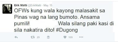 Screenshot of Erik Matti's tweet