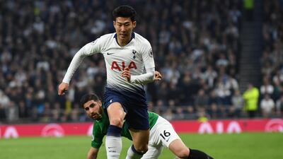 Tottenham Hotspur's Son Heung-min Son in action action Brighton & Hove Albion at the Tottenham Hotspur Stadium on Tuesday. Spurs won the match 1-0 thanks to Christian Eriksen's late winner. EPA
