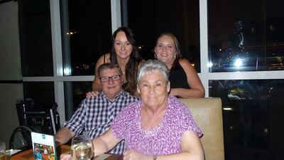 Ann Taylor (in pink) and her husband Ron were visiting the UAE for the festive season and to celebrate her 70th birthday when she was taken ill. Courtesy Anthony Firth