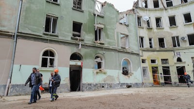 An apartment block hit by a missile strike in Lviv, Ukraine. Ukraine has acknowledged that it is unlikely to be able to join Nato while at war with Russia. EPA