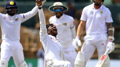 Sri Lankan cricketer Akila Dananjaya took five South Africa wickets on Saturday. Ishara S Kodikara / AFP