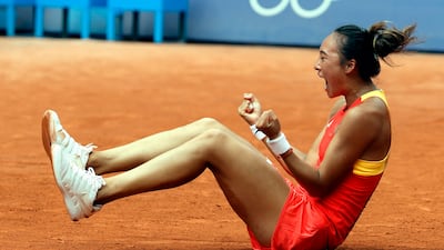 Qinwen Zheng of China celebrates her victory. EPA
