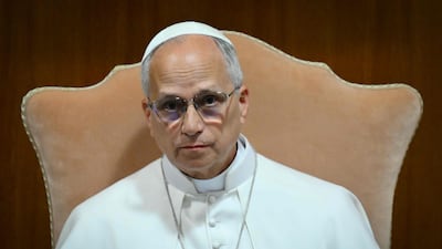 Pope Leo XIV attends the presentation of his first encyclical, titled Magnifica Humanitas, focused on the rise of artificial intelligence, at The Vatican. AFP