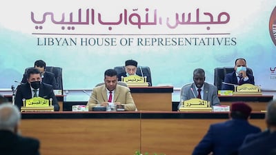 Libyan legislators during a session of the House of Representatives in the eastern city of Tobruk in February 2022. AFP
