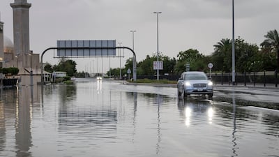 Water on the road outside the Springs Souk on Al Khamila Street in Dubai. Antonie Robertson / The National