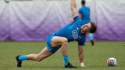 New Zealand's Jordie Barrett stretches during training. AP