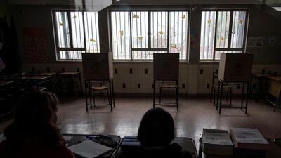 A polling station is seen during a national blackout in Rosario, Santa Fe, Argentina. Reuters