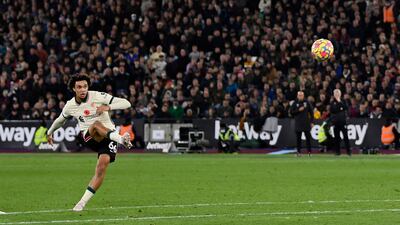 Liverpool's Trent Alexander-Arnold scores their first goal. Reuters