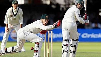 Pakistan's Salman Butt plays a shot past Australia's wicketkeeper Tim Paine during yesterday's play at Lord's.