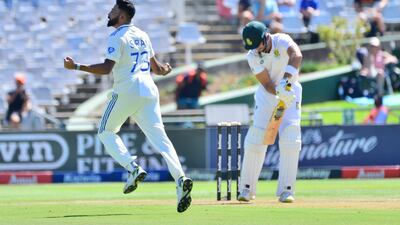 Mohammed Siraj of India celebrates the wicket of Aiden Markram. Gallo Images