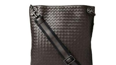 Bottega Veneta Intrecciato leather messenger bag. Courtesy Mr. Porter