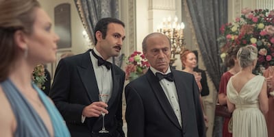 Khalid Abdalla as Dodi Al-Fayed, left, and Salim Daw as his father, Mohamed Al-Fayed. Photo: Netflix