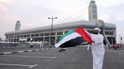 UAE fan outside the National Jassim Bin Hamed Stadium in Doha. Chris Whiteoak / The National