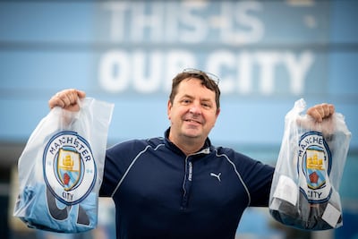 City fan David Perks outside the club shop at the Etihad Stadium. Darren Robinson Photography