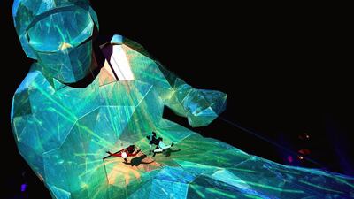 Artists perform on the 19-metre tall wooden ski racer statue ‘Edy’ at the Kulm Park during the opening ceremony of the 2017 FIS Alpine Skiing World Championships in St Moritz, Switzerland. EPA