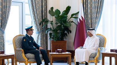 Qatar's Prime Minister and Minister of Foreign Affairs Sheikh Mohammed bin Abdulrahman Al Thani meets Lebanese army commander Gen Rodolphe Haykal. Photo: Qatar's Ministry of Defence