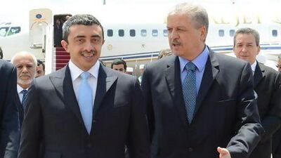 Sheikh Abdullah bin Zayed, Minister of Foreign Affairs, left,meets Abdelmalek Sellal, prime minister of Algeria for a meeting on strengthening bilateral relations with Algeria. Sheikh Abdullah was speaking in Algiers during a meeting with Abdelmalek Sellal, Algeria’s prime minister. Wam
