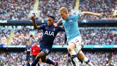 Kevin De Bruyne, right, was sensational for Manchester City during the 2-2 draw with Tottenham. Getty Images