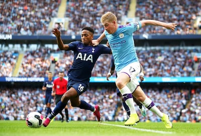 Kevin De Bruyne, right, was sensational for Manchester City during the 2-2 draw with Tottenham. Getty Images