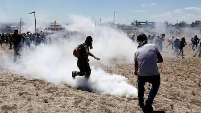 Turkish riot police and secular protesters clash after hearing the verdict of Ergenekon trial in Silivri, near Istanbul.