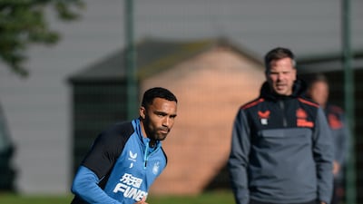 Callum Wilson passes the ball during the Newcastle training session.
