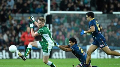 Ireland’s Paul Conroy, left, will not be in Abu Dhabi this weekend but the top Gaelic football and hurling athletes from the Middle East will be in action. Oliver McVeigh / Corbis