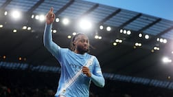 Manchester City's Antoine Semenyo celebrates after scoring against Exeter. Reuters