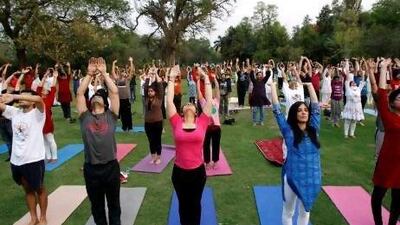 Saturday April 7 was World Health Day, marked by these people in New Delhi with a group yoga session. Tsering Topgyal / AP