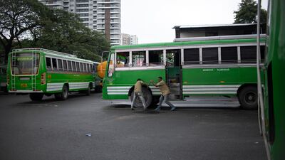 Parked passenger buses in Kerala. At least nine people were killed in a bus crash in the state on Wednesday. AP