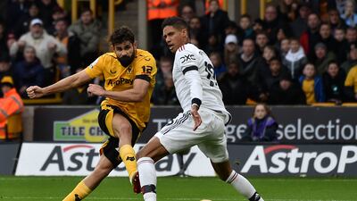 Wolves attacker Diego Costa shoots at goal. AP