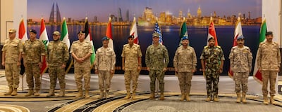 Adm Brad Cooper, Centcom commander, and senior military officials from the region, in Bahrain. Photo: Centcom / X