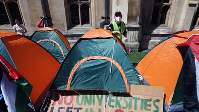 The pro-Palestinian camp at King's College. EPA