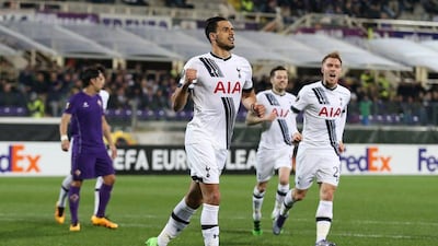 Football Soccer - ACF Fiorentina v Tottenham Hotspur - Uefa Europa League Round of 32 First Leg - Stadio Artemio Franchi, Florence, Italy - 18/2/16 Tottenham’s Nacer Chadli celebrates scoring their first goal with a penalty Action Images via Reuters / Matthew Childs Livepic EDITORIAL USE ONLY.