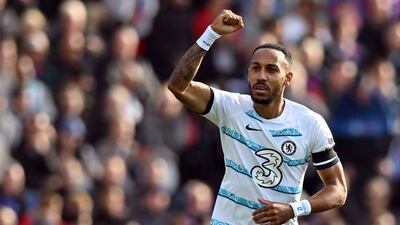 Chelsea striker Pierre-Emerick Aubameyang celebrates levelling the scores at 1-1. AFP