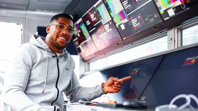 Anthony Joshua at the Red Bull pit wall. Getty