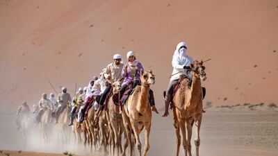 The camel riders on their 12-day trek.
